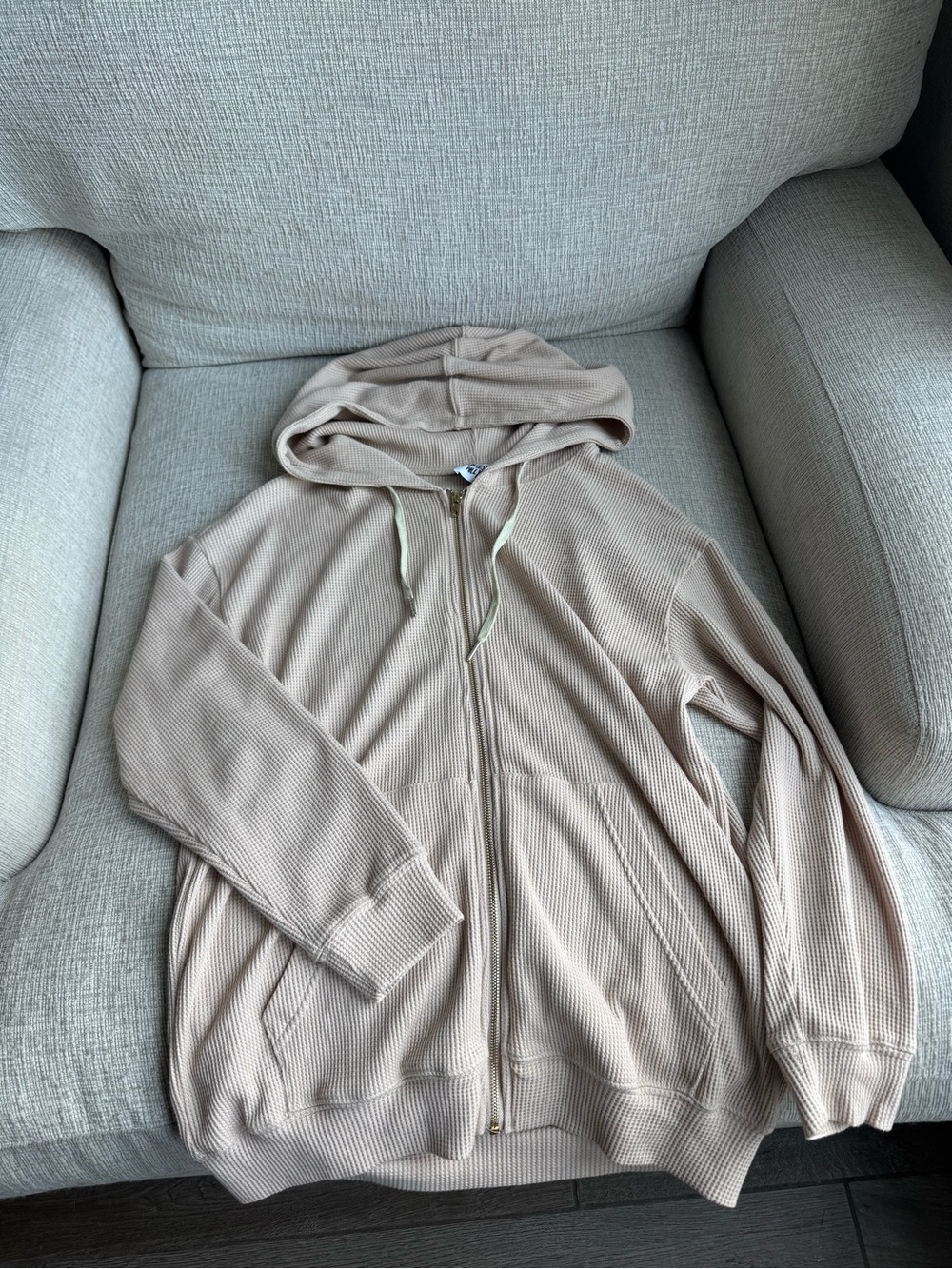 Princess Polly Beige Oversized Waffle-Knit Zip Hoodie
